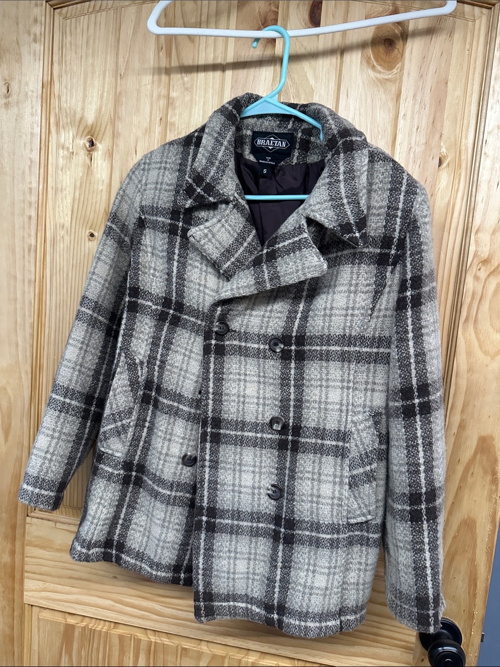 Women’s Gray Plaid Wool Blend Peacoat